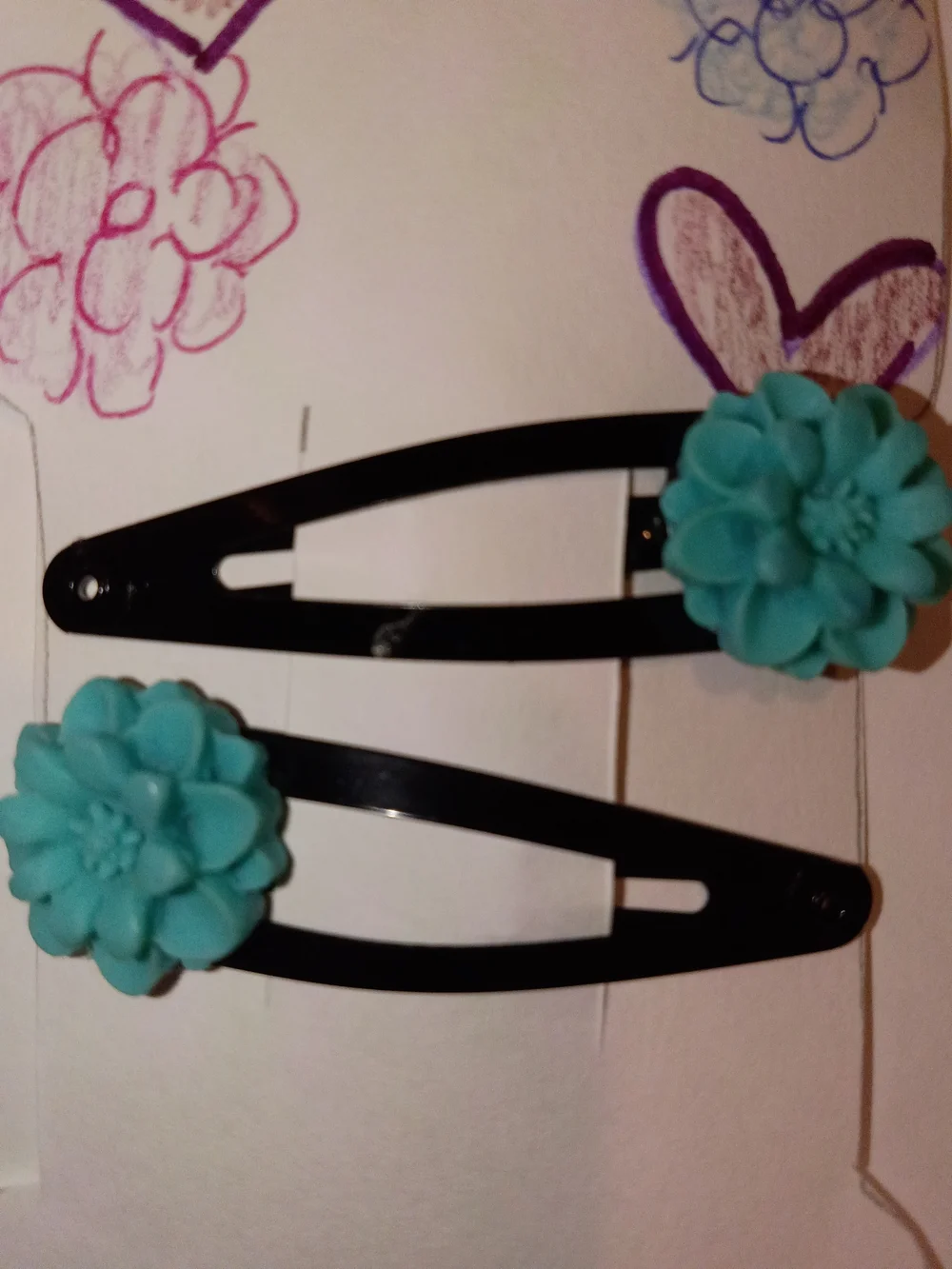 Kids Floral Snap Hair Clips - Turquoise